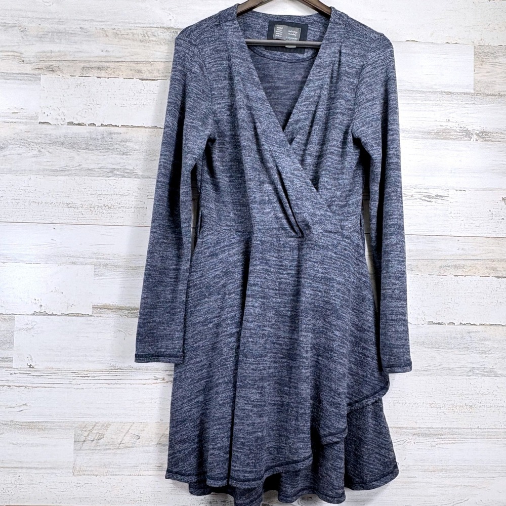 Saturday Sunday Anthropologie Faux Wrap Dress Womens M Blue Long Sleeve Tiered